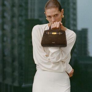 Demellier Small Hudson Handbag in Suede Brown NEW